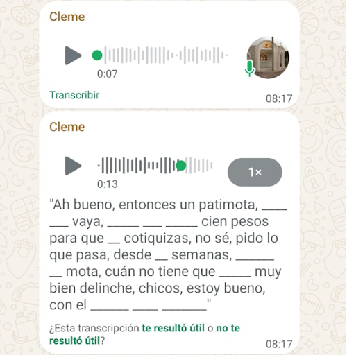 Example of a mistranscribed Spanish-Nahuatl voice note